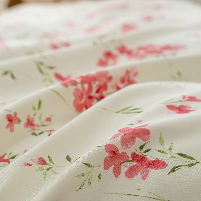 Floral Duvet Covers Queen, 100% Soft Microfiber Chic Floral Bedding Sets Queen 3 Pieces Flower Duvet Cover Queen for All Seasons, 1 Duvet Cover and 2 Pillowcases with Zipper Closure (Floral, Queen)