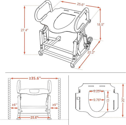 MCombo Electric Toilet Seat Lift with Padded Arms for Elderly and Disabled, Power Toilet Incline Lift in Bathroom, Support to 320lbs, SEC212W