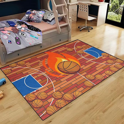 Basketball Court Rug - Basketball Rug for Boys Bedroom, Sports Decor for Boys Bedroom Kids Carpet, Sports Themed Carpets for Playroom Living Room Floor Mat or Door mat, 3x4 Feet