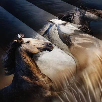 QOOMO Horse Comforter King Size,Galloping Horse Comforter Set for Kids Teens Girls Boys,3Pcs Bedding Set Printed Comforter with 2 Pillowcases,Soft and Lightweight，King Size