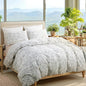 100% Cotton Floral Duvet Cover Set King Size Ultra Soft Breathable Grey Floral and Leaf Comforter Cover Set 3 Pcs All Season Cozy Floral Bed Cover with Zipper Closure