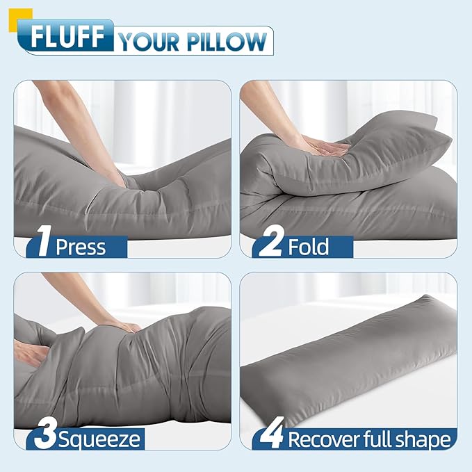 MAGIC ELEPHANT Body Pillow, Memory Foam Body Pillow for Adults, Long Pillow for Bed and Sleeping, Full Long Bed Pillow Insert with Cover (Grey, 20x54 Inch)