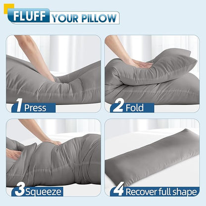 MAGIC ELEPHANT Body Pillow, Memory Foam Body Pillow for Adults, Long Pillow for Bed and Sleeping, Full Long Bed Pillow Insert with Cover (Grey, 20x54 Inch)