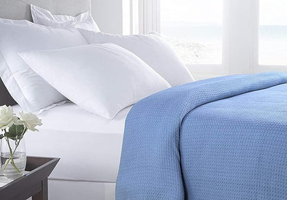 HILLFAIR 100% Combed Cotton Blanket– King Bed Blanket– Soft Cozy Warm Multipurpose Throws for Luxury Home Decor– 90 x 108 inch King Size Cotton Blankets for Beds- Bed Blankets for All Season- Blue