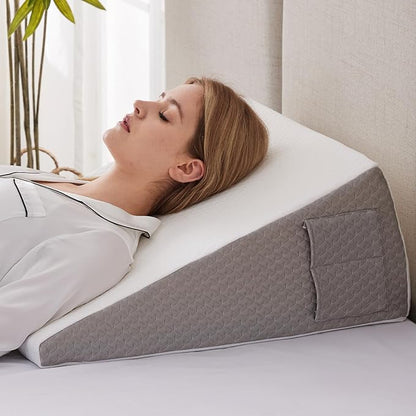 Wedge Pillow for Sleeping, 12" Bed Wedge Pillow for Headboard, Triangle Incline Wedges for Acid Reflux, Pillows Wedge for Back Pain Relief, Elevated Leg Pillows After Surgery, Snoring, White