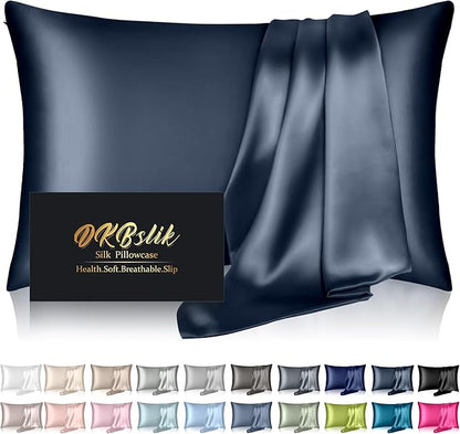 Mulberry Silk Pillow Cases Standard Size, Silk Pillowcase for Hair and Skin, Both Sides Natural Silk Satin Pillowcase for Sleeping Women with Zipper, Gifts for Women Men, Mood Indigo