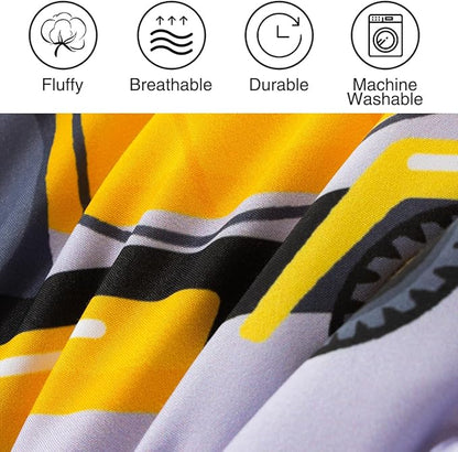 Holawakaka Construction Truck 5-Piece Twin Bed-in-A-Bag Set, Boys Comforter & Sheet Set with Excavator & Tractor Print, Kids Bedding Collection, Machine Washable, Gift for Kids