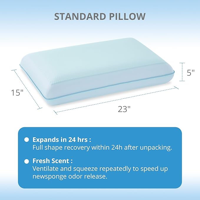 Cooling Pillow for Sleeping, Gel Memory Foam Pillow with Reversible Cover, Neck Support for Side, Back and Stomach Sleepers, Removable & Machine Washable Cover, Bed Pillows for Hot Sleepers, Blue