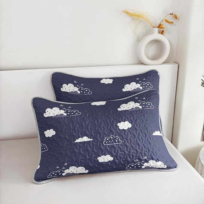 QOOMO Cloud Quilt Set King Size,Blue Cloud Bedspread Coverlet Set,Sky 3Pcs Bedding Set Printed Quilt with 2 Pillowcases,Soft and Lightweight,for All Seasons