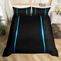 Castle Fairy Honeycomb Bedding Set Queen Size,Neon Hexagon Blue Lines Geometric Duvet Cover Set for Children Adult,Modern Abstract Art Black Soft Comforter Cover for Dorm Room, Zipper, Ties