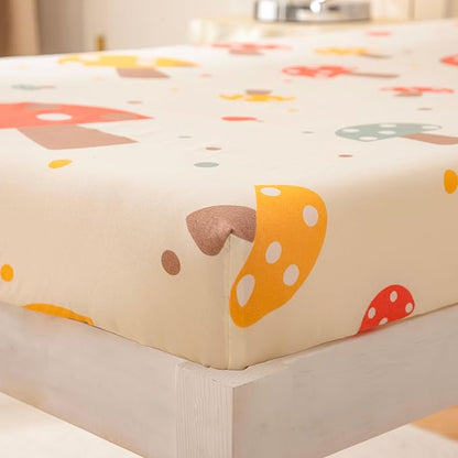 SDIII 4 Piece Mushroom Toddler Bedding Set, Soft Microfiber Botanical Bedding Toddler Bed Set with Comforter, Fitted Sheet, Flat Sheet and Pillowcase