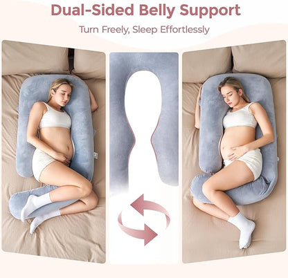Momcozy Pregnancy Pillow for Sleeping, Dreamlign U Pro Maternity Pillow with Adjustable Leg Pillow, Removable Cover - Support for Back, Hip, Belly, Legs for Pregnant Women, 50-72 Inch Full Body Pillow