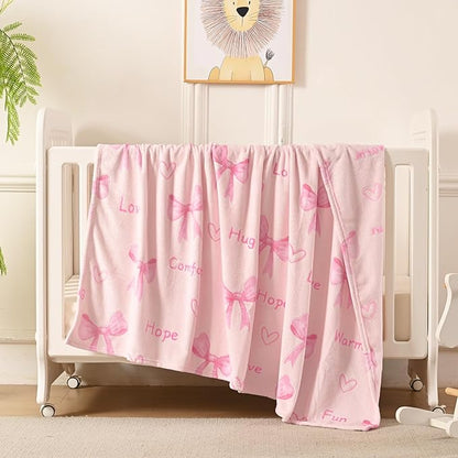 Lotus Karen Pink Bow Glow in The Dark Love Blanket Birthday Gifts for Girls 1 2 3 4 5 6 7 8 9 10 11 12 Kids Blanket with Heart Halloween Christmas Girl Gifts Ideas Cute Bedroom Decor（Pink Bow 60"×80"