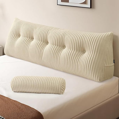 Z-hom Large Wedge Pillow Headboard, Queen Triangular Headboard Pillow, Reading Pillow Bed with a Roll Pillow for Bed Sitting Up Sleeping, Backrest Cushion Headboard Gap Pillow for Back, Beige Cream