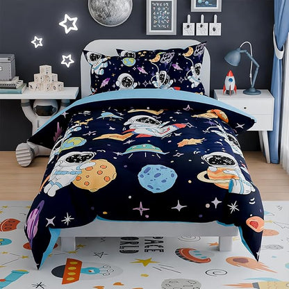 SANDJEST Astronaut Bedding Sets for Boys, Ultra Soft Microfiber Comforter Full Size Set with 4-Pieces, Comforters for Kids Children Boy Bedroom Decor
