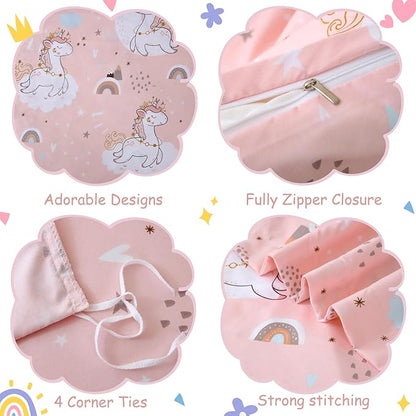JSD Pink Unicorn Kids Duvet Cover Set Queen Size, 3 Piece Girls Printed Microfiber Bedding Comforter Cover with Pillow Shams Zipper Closure, Comforter Not Included