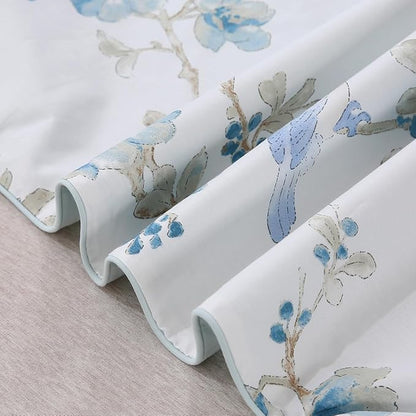 URBONUR Full Size Duvet Cover Sets Light Blue Garden Floral Bedding Comforter Cover, Ultra-Soft & Breathable Duvet Sets for All Season, Button Closure & Corner Ties