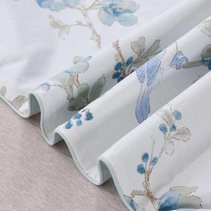 URBONUR 100% Egyptian Cotton Duvet Cover Twin Size 3 Piece Floral Comforter Cover Sets Flowers Plum Blossom Printed Bed Sets Soft Smooth & Cooling Bedding Set, Blue