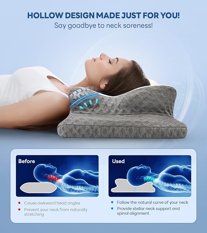 Cozyplayer Neck Cervical Pillow, Adjustable Cervical Pillow for Neck Support with Armrest, Odorless Ergonomic Butterfly Memory Foam Pillows, Orthopedic Bed Pillow Side Back Stomach Sleeping