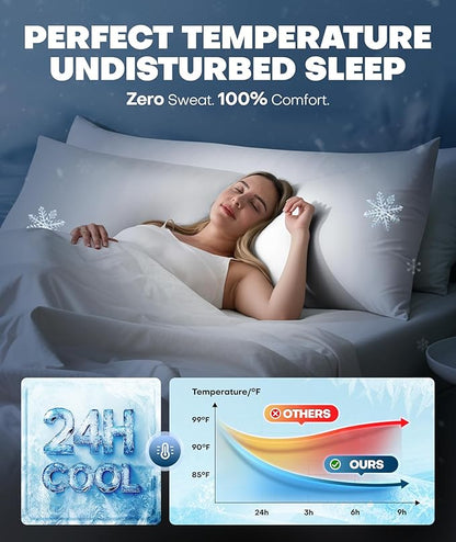 Ice Cooling Body Pillowcase for Hot Sleepers – Stays Cool All Night, Silky Touch Long Body Pillow Cases with Invisible Zipper, Soft & Breathable Body Pillow Cover, Gift for Men Women - 20"x54", White