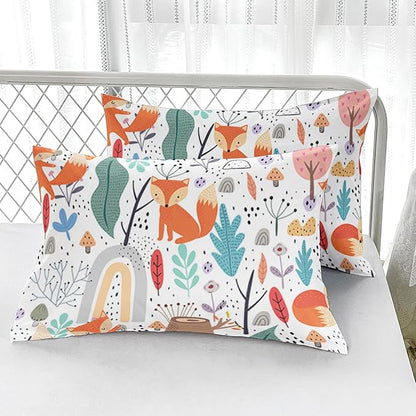 Fox Bedding Comforter Set Queen Size for Kids Teens Cute Cartoon Forest Fox Printed Quilt Set for Bedroom Soft Microfiber All Season Print Quilt Set with 1 Comforter and 2 Pillowcases