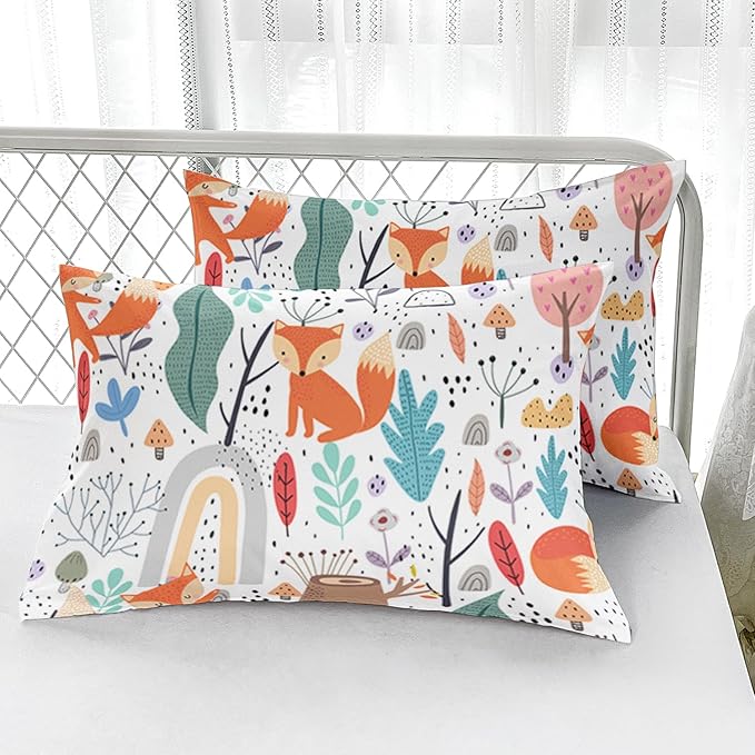 Fox Bedding Comforter Set Twin Size for Kids Teens Cute Cartoon Forest Fox Printed Quilt Set for Bedroom Soft Microfiber All Season Print Quilt Set with 1 Comforter and 2 Pillowcases