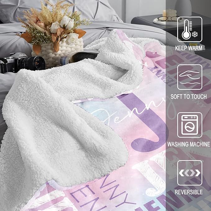 Personalized Blankets for Teen Boys Girls - Printed in USA Custom Blanket with Kid Names Reversible Plush Ultra-Soft Sherpa Fleece Monogrammed Baby Throw Blankets Customized Birthday Gifts for Adults