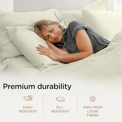 Threadmill Luxury Supima Cotton Sheets, Luxury 1000 Thread Count 100% Soft Cotton Sheets for Full Size Bed, 4 Pc Ivory Bed Sheets Full Set, 5-Star Hotel Quality Deep Pocket Bed Sheets Set