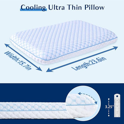 Stomach Sleeping Pillow for Shoulder and Neck Pain Relief, Thin Pillow for Sleeping- Cooling Memory Foam Pillows Flat Pillows for Stomach Sleepers,Low Profile 3.25-inches for Back Sleeper