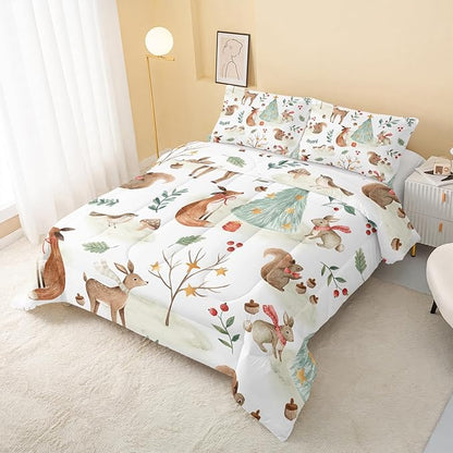 QOOMO Wild Animal Comforter Full Size,Christmas Comforter Set for Kids Teens Girls Boys,3Pcs Bedding Set Printed Comforter with 2 Pillowcases,Down Alternative,Soft and Lightweight，Full Size