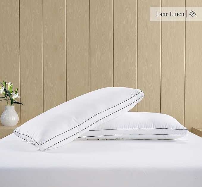 LANE LINEN Bed Pillows Standard Size Set of 2, Medium Soft Support Gusseted Hotel Pillows, Down Alternative Standard Pillow for Side Sleepers, Machine Washable, Comfortable for Quality Sleep - White