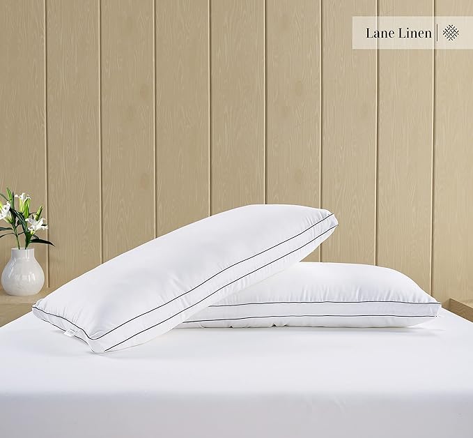 LANE LINEN Bed Pillows Queen Size Set of 2 - Medium Soft Support Gusseted Queen Pillows, Down Alternative Sleeping Pillow for Side Sleepers, Machine Washable, Comfortable for Restful Sleep - White