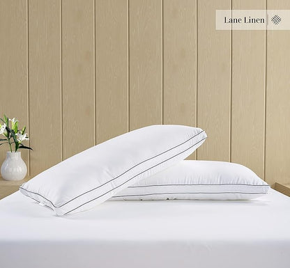Lane Linen King Size Pillows Set of 2 - Medium Soft Support Gusseted Hotel Quality Bed Pillow, Down Alternative Pillows for Side, Back and Stomach Sleepers, Cool & Breathable For Every Day Use - White