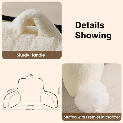 Faux Fur Reading Pillow for Bed/Couch/Floor/Dorm, Great Cozy Back Pillow for Bed Sitting Up, Fluffy Fur Bed Pillow for Sitting Up for Adults/Teens/Kids, Upgrade Back Support Pillow, Ivory