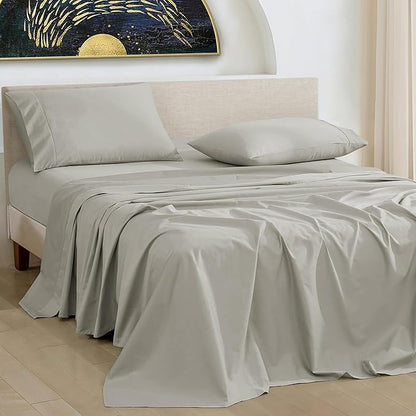 URBANHUT 1000 Thread Count Egyptian Cotton Sheets Twin Size, Breathable Long Staple for Twin Size Bed, 3 Pc Bed Sheet Sets, Luxury Hotel Sateen Sheets Fits 16" Deep Pocket - Silver Grey