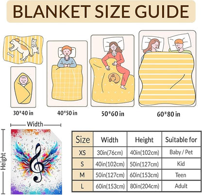 Music Blanket for Kids Teens Adults, 50x60 Inches Music Note Throw Blanket Gifts for Music Lovers Boys Girls, Soft Fuzzy Flannel Blanket Music Decor for Bed Couch Sofa Home