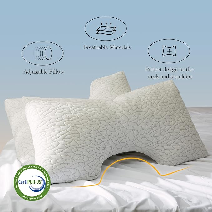 Memory Foam Pillows for Sleeping Adjustable Breathable Bed Pillow for Side, Back, and Stomach Sleepers Washable Pillow Cover Cloud Nest Queen Size 18X28IN