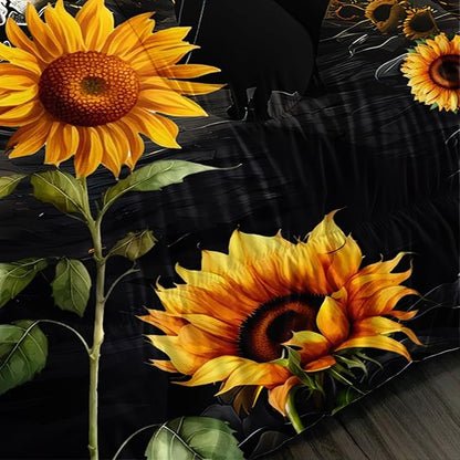 Skull Comforter Set for Gothic Decor Bedroom,Sunflower Floral Bat Print Bedding Queen Size Comforter Set for Kids Boys Girls,Dark Night Halloween Horror Bedding Set with 2 Pillowcases.