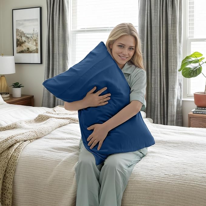 Pillow Cases Queen Size 2 Pack, Bamboo Rayon Cooling Pillowcases with Envelope Closure, Cool Breathable Pillow Case for Hot Sleepers & Night Sweats, 20x30 inch, Deep Blue