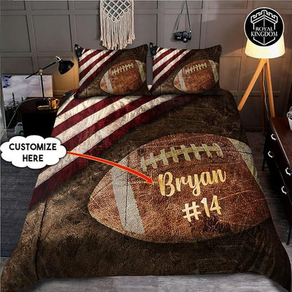 Personalized American Football Bedding Set, Kids 3 Piece Duvet Cover Set with Pillow Shams for Teens Boys, NO Comforter, Twin Size for Rugby Lovers (Football 03)