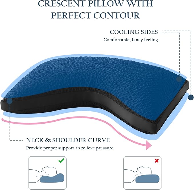 Side Sleeper Pillows for Adults, Adjustable Shredded Memory Foam Bed Pillows for Neck and Shoulder Pain, Standard Black Cooling Curved Pillows with Washable Cover & Extra Foam Bag