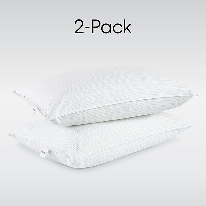 Calvin Klein Wave Print 20" x 36" King Size Set of 2 Bed Pillows for Sleeping, White