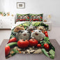 Funny Guinea Pig Bedding Set Full Size Cute Jungle Animal Comforter Set for Kids Teens Room Decor 3D Fresh Vegetables Duvet Insert Nature Green Botanical Down Comforter Set,3Pcs