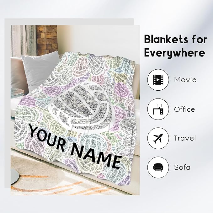 Personalized Volleyball Gifts with Name, Volleyball Blanket for Teen Girls, Custom Team Gift for Sport Lovers, Soft Plush Girls Throw Blankets Party Decorations for Couch Sofa, 40"x50"