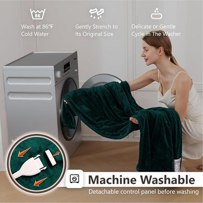 Wapaneus Heated Blanket Electric Throw 72" x 84" Full Size with 10 Heating Levels 12 Hours Time Setings and Auto-Shut Off, Flannel Fast-Heating Electric Blanket,Machine Washable,Vintage Green