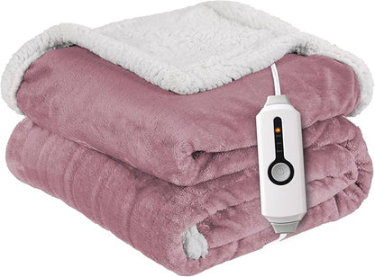 Electric Heated Blanket Throw Size 50"x60" - Dual-Sided with Microplush & Sherpa Fabric, 4 Heat Settings & 3 Hours Auto Off, Machine Washable - Berry