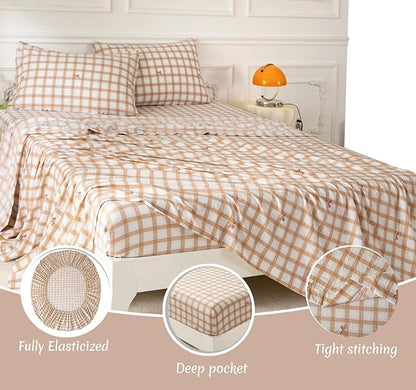 SDY 7PCS Bow Checkered Bedding Set Full,Washed Microfiber for Kids,Boys and Girls with Comforter, Flat Sheet, Fitted Sheet and Pillowcases & Shams