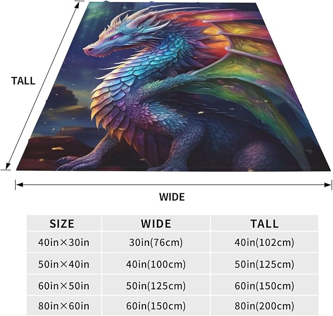 Colorful Fairy Dragon Blanket Gifts for Adults Girls Flannel Throw Blankets Soft Comfy Lightweight for Home Decor Couch Bed Sofa 60x50 Inches