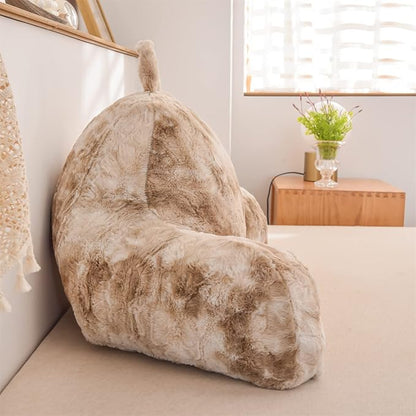 A Nice Night Faux Fur Reading Pillow Bed Wedge Large Adult Children Backrest with Arms Back Support for Sitting Up in Bed/Couch for Bedrest, Tie Dyed Khaki