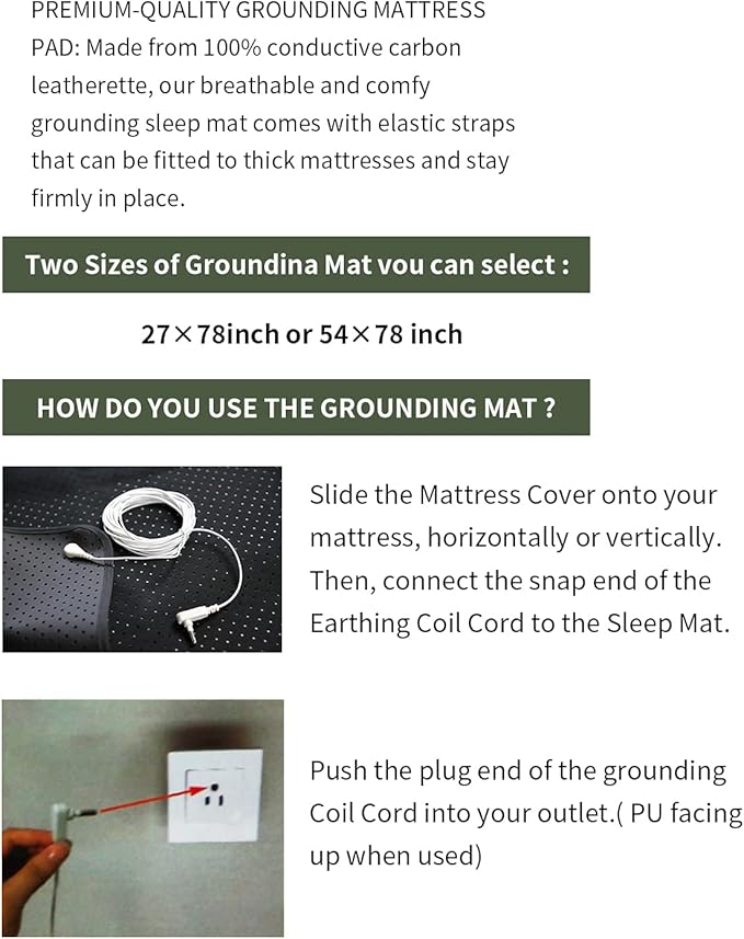 Grounding Mat for Bed,Grounding Pad for Sleep, Improve Sleep, Pain and Stress Relief, Anti-Slip PU Leather Grounding Healthy Therapy Mattress at Home, Office, Work with Grounding Cord (27 * 78IN)